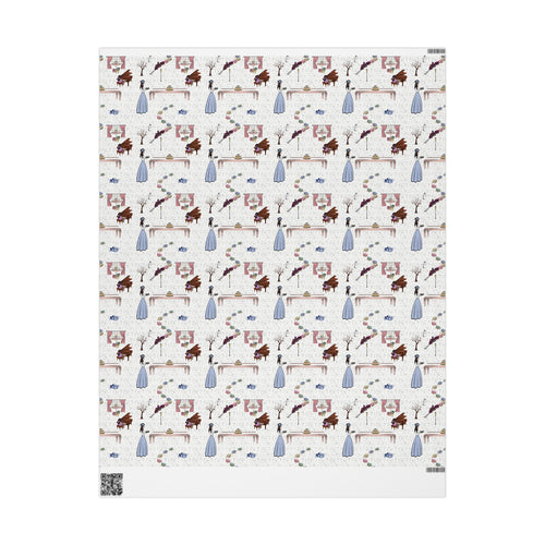 Elegant Hanukkah Wrapping Paper – Mother and Daughter Awaiting Guests