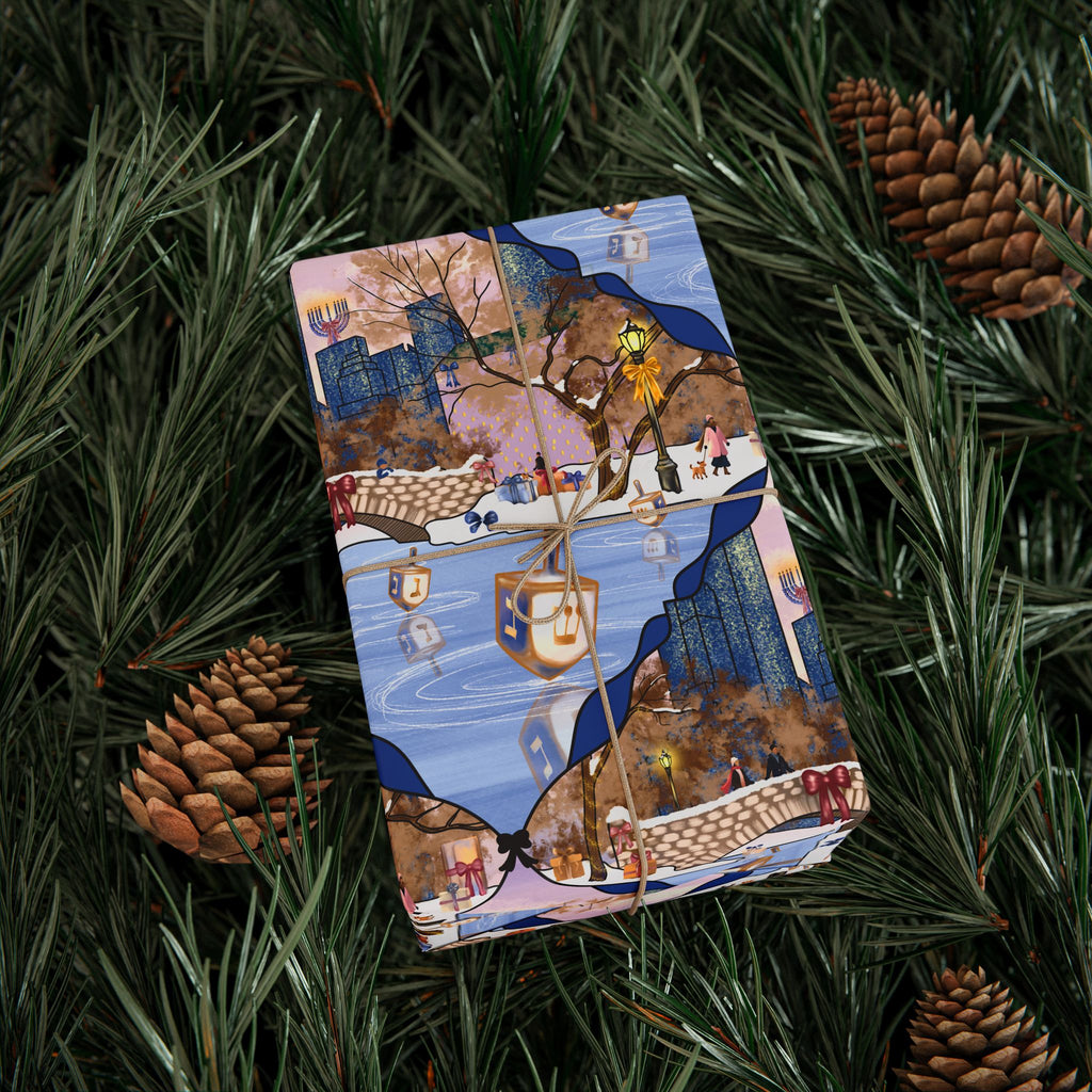 Dreidels on Ice | Hanukkah in New York Wrapping Paper