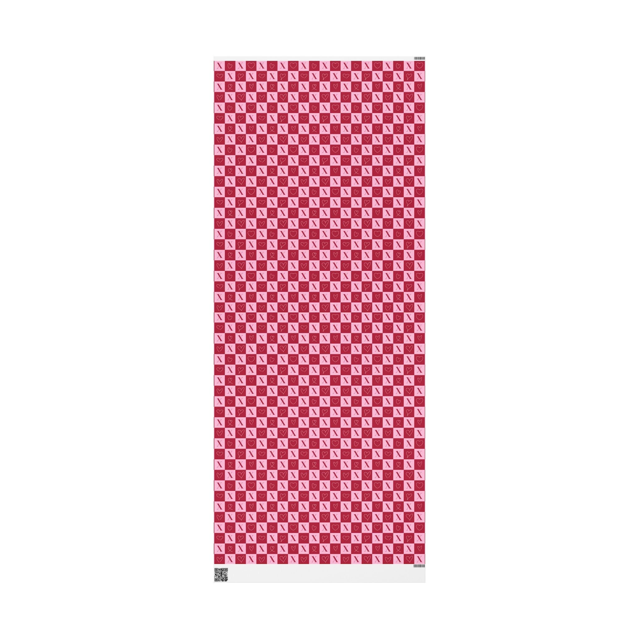 Valentine’s Day Wrapping Paper – Pink Checkerboard Gift Wrap with X and Heart O Pattern, Romantic Modern Design