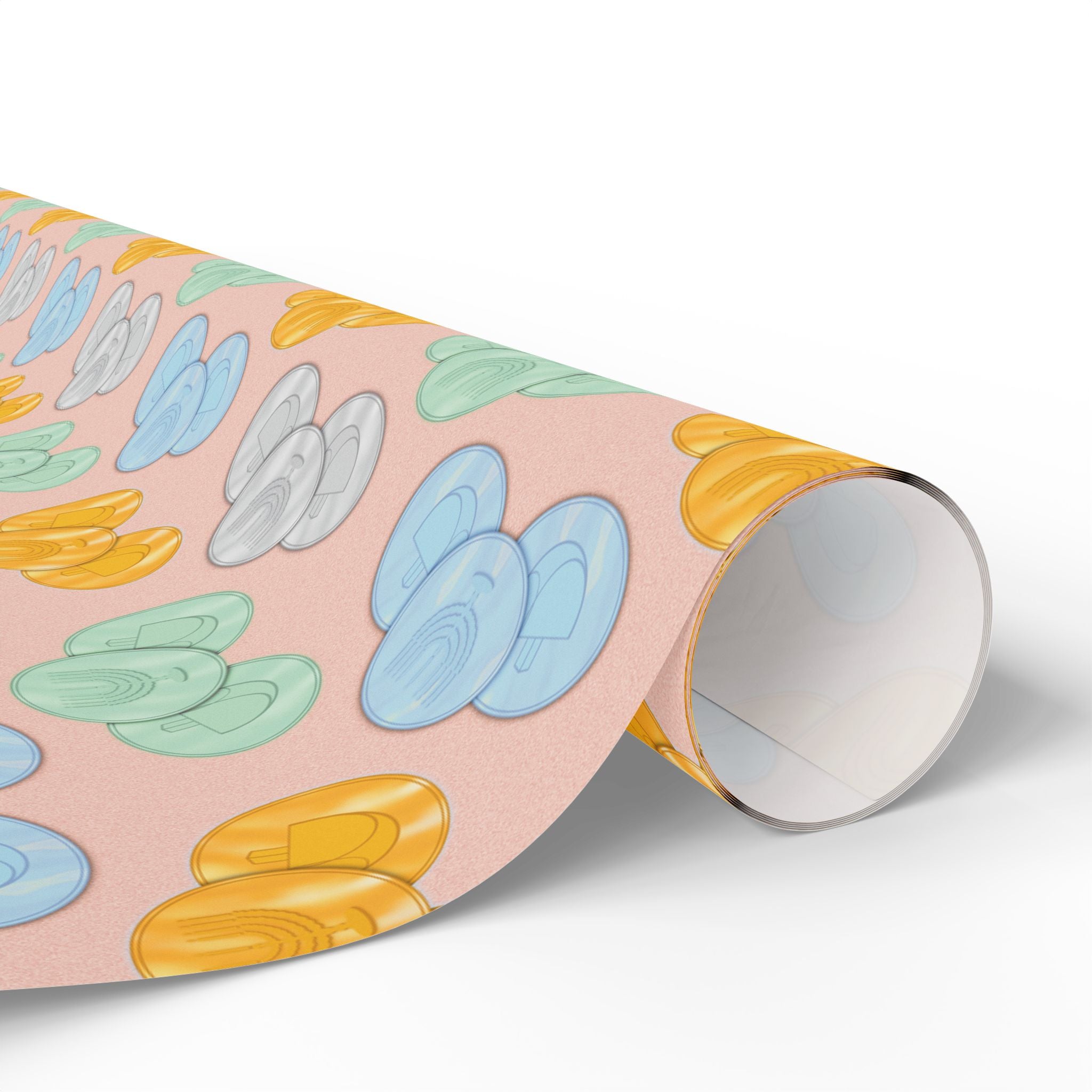Pastel Pink Hanukkah Wrapping Paper, Hanukkah Gelt with Menorah & Dreidels