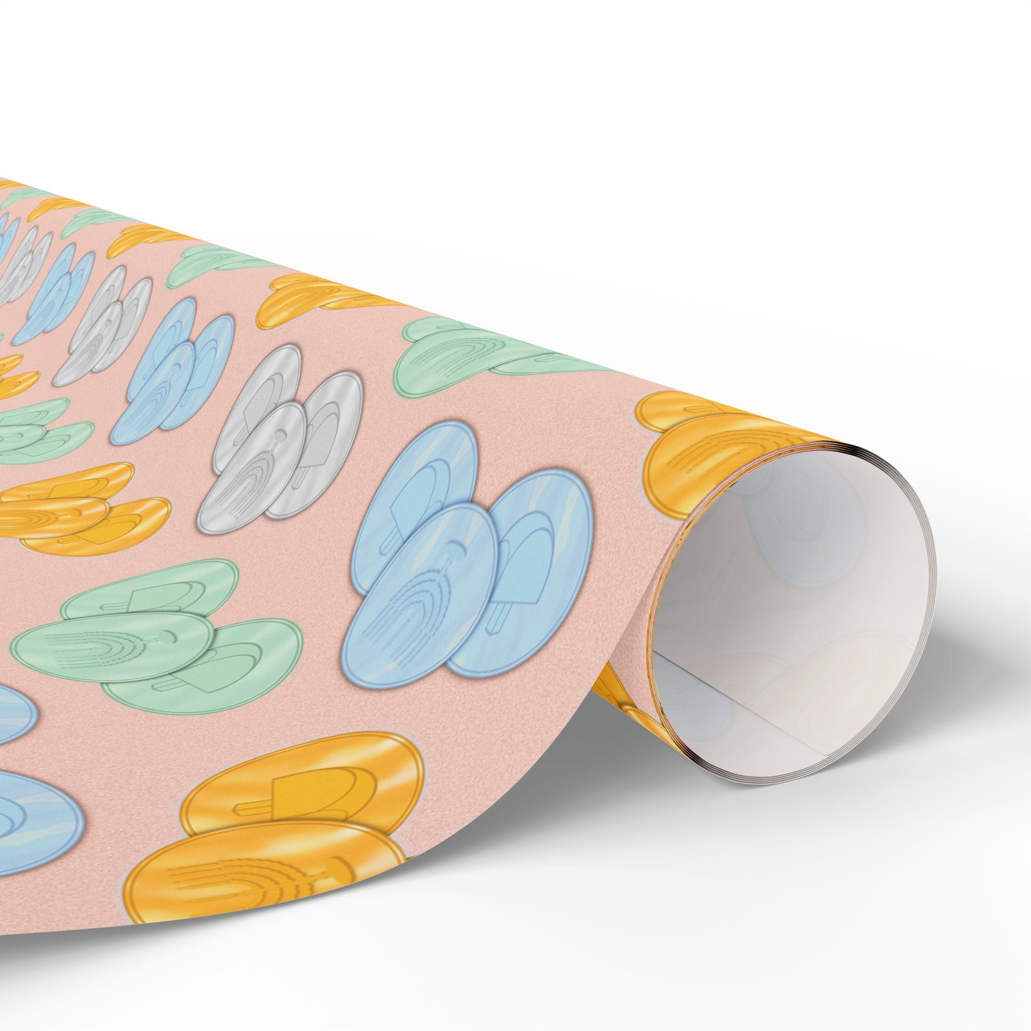 Pastel Pink Hanukkah Wrapping Paper, Hanukkah Gelt with Menorah & Dreidels