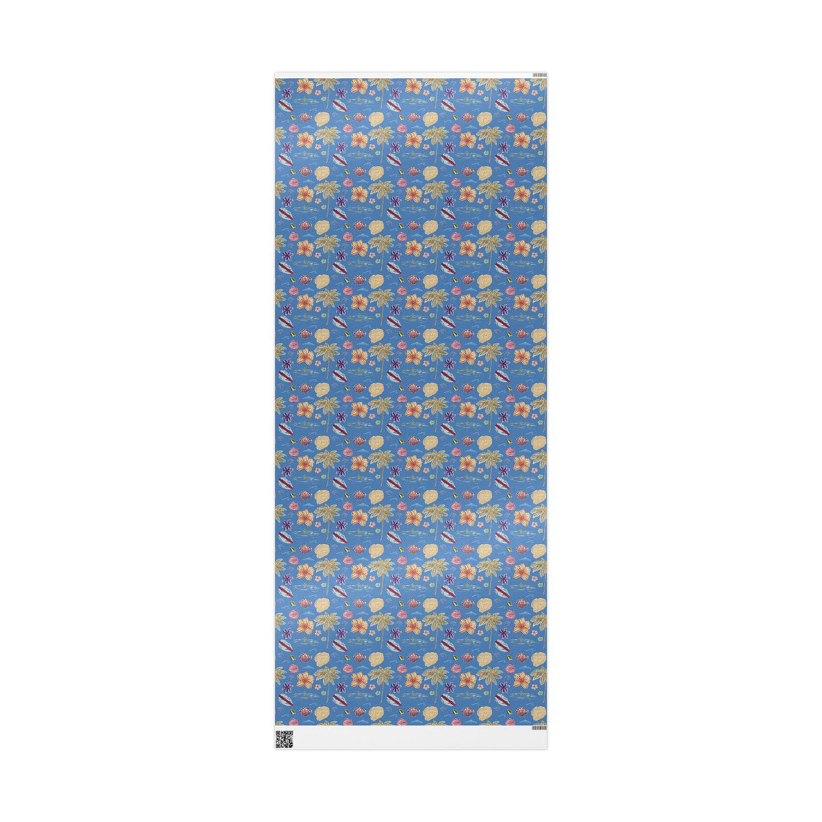 Tropical Floral Blue Gift Wrap, Hand-Painted Flowers & Petals Wrapping Paper