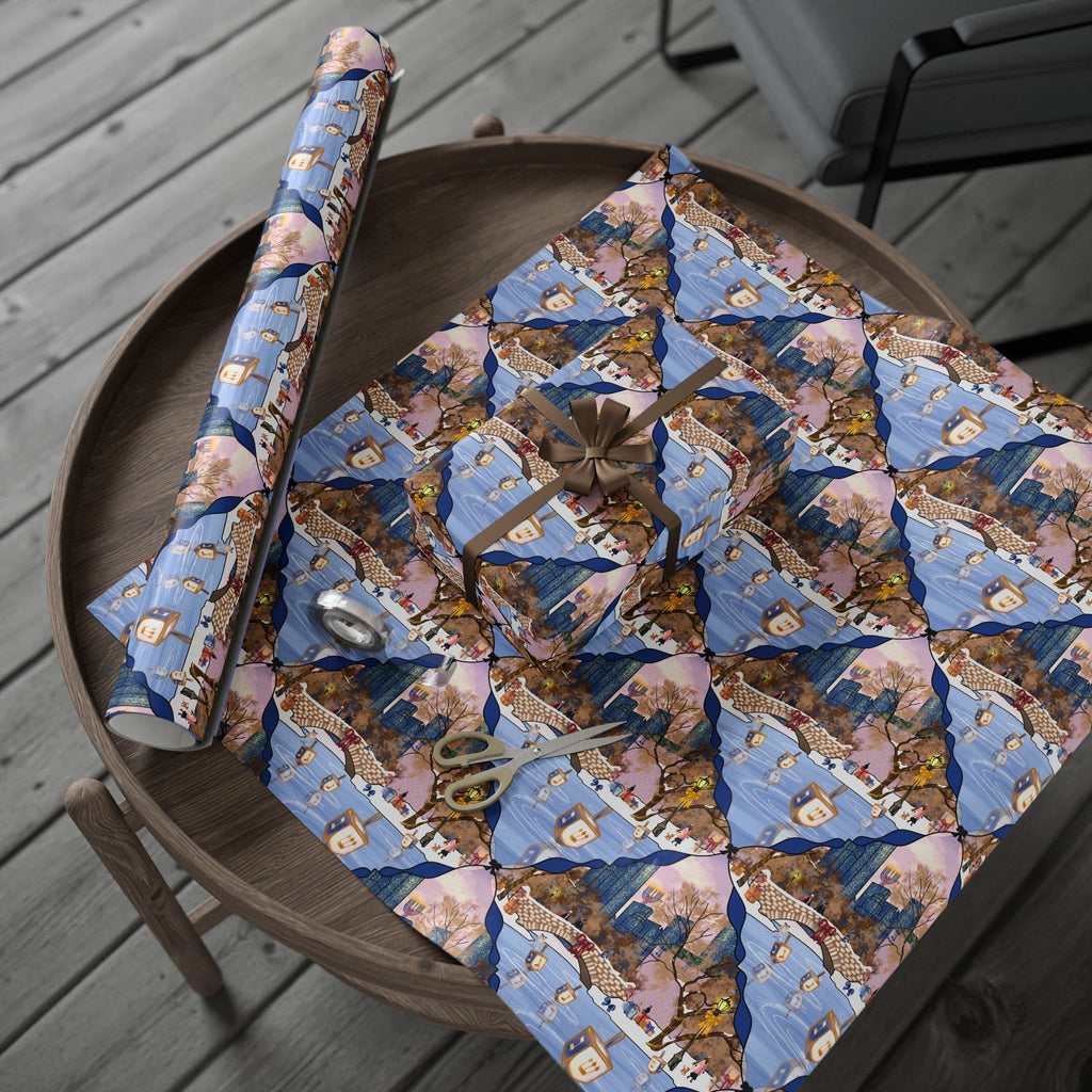 Dreidels on Ice | Hanukkah in New York Wrapping Paper
