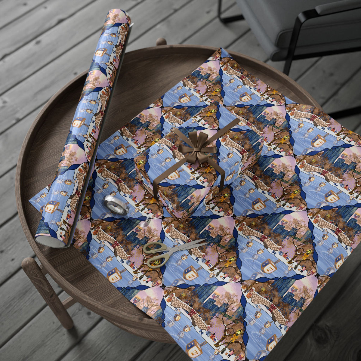 Dreidels on Ice | Hanukkah in New York Wrapping Paper