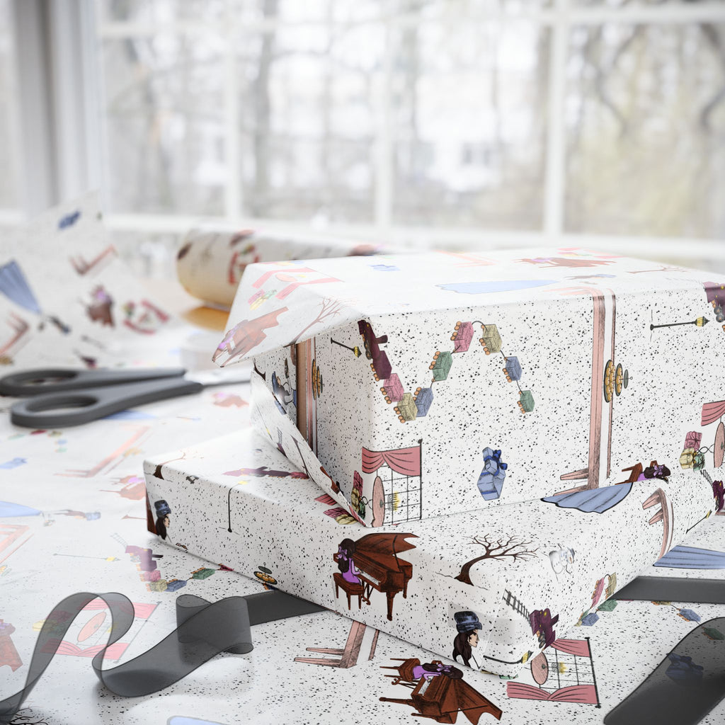 Awaiting Guests, Hanukkah Wrapping Paper Whimsical Family Scene, Colorful Gift Wrap