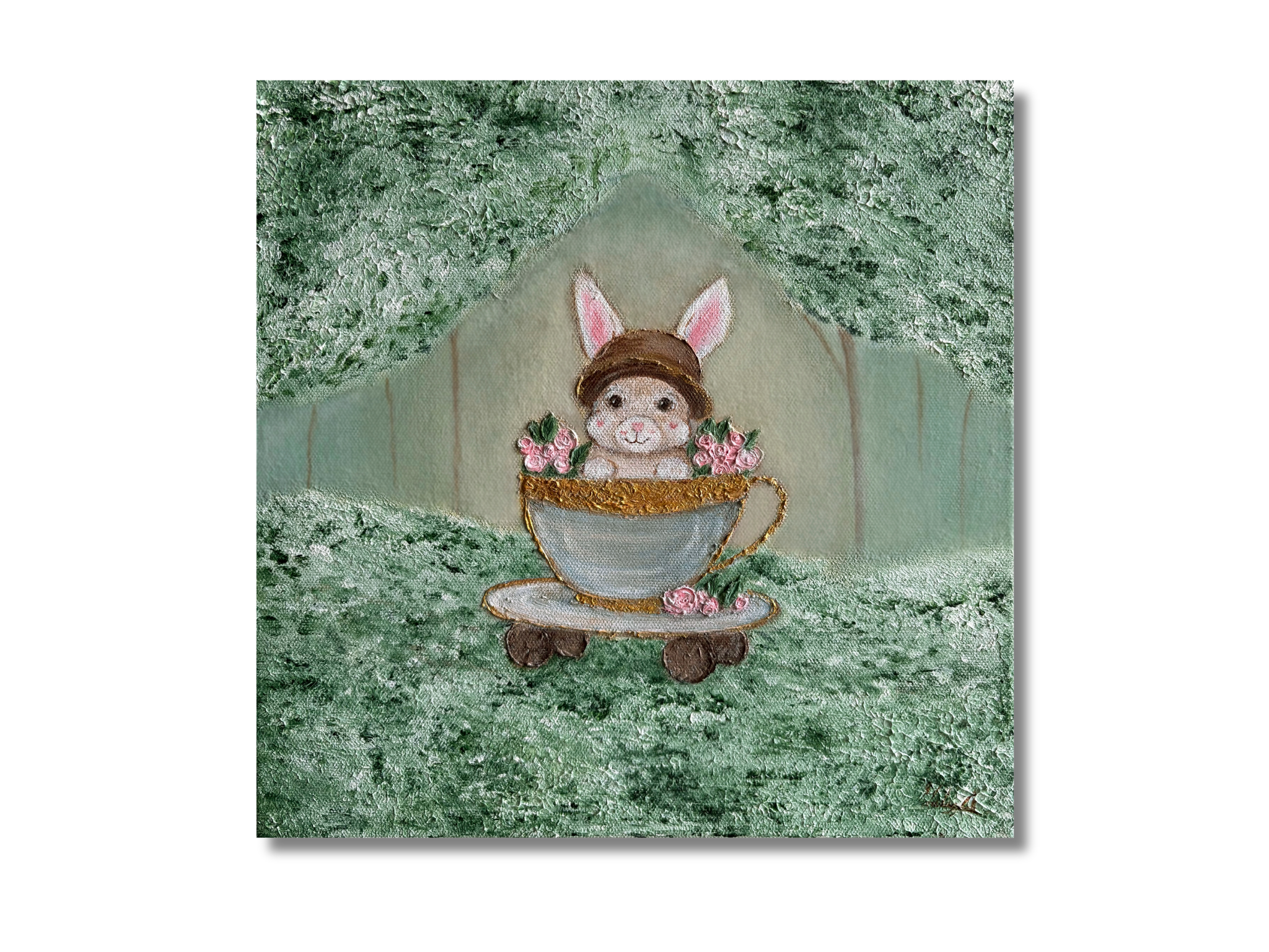 "Bunny's Train Ride" Acrylic on Canvas, 12"by 12"